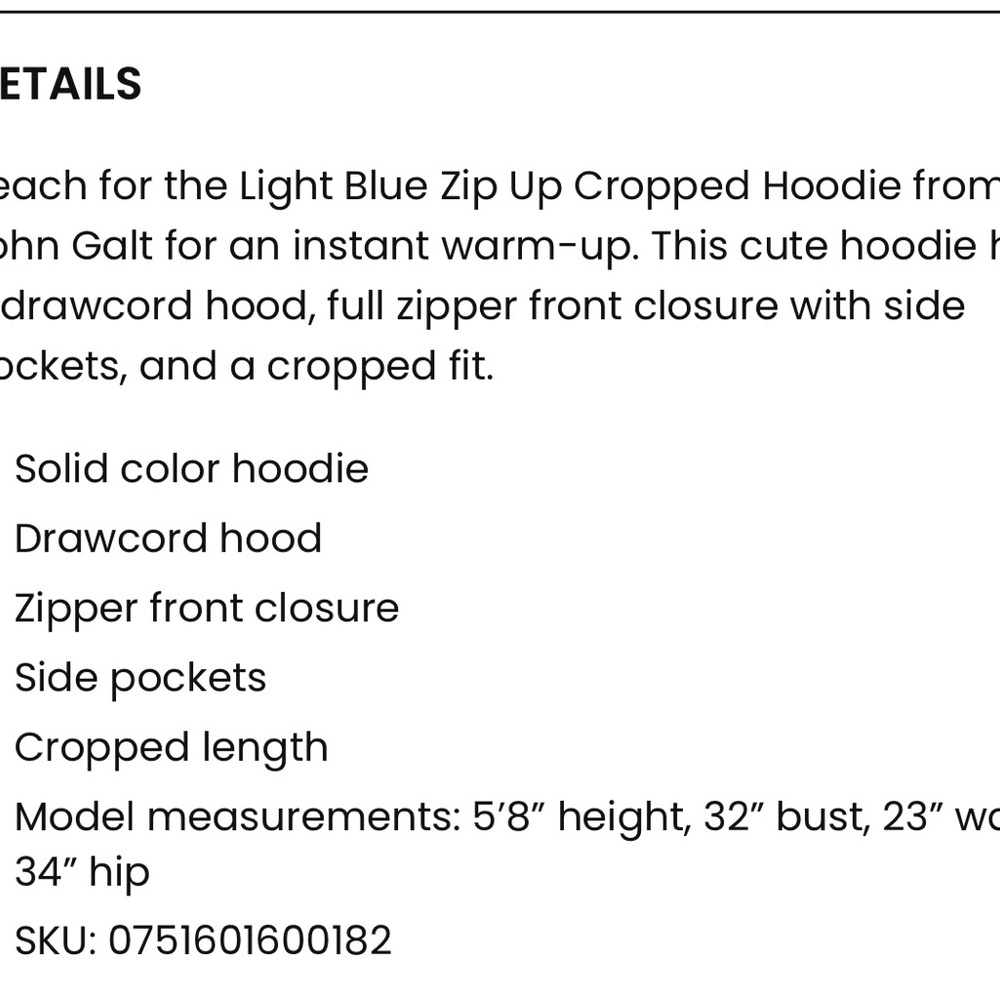 ❤️John Galt Light Blue Cropped Fitted Hoodie - Picture 7 of 7